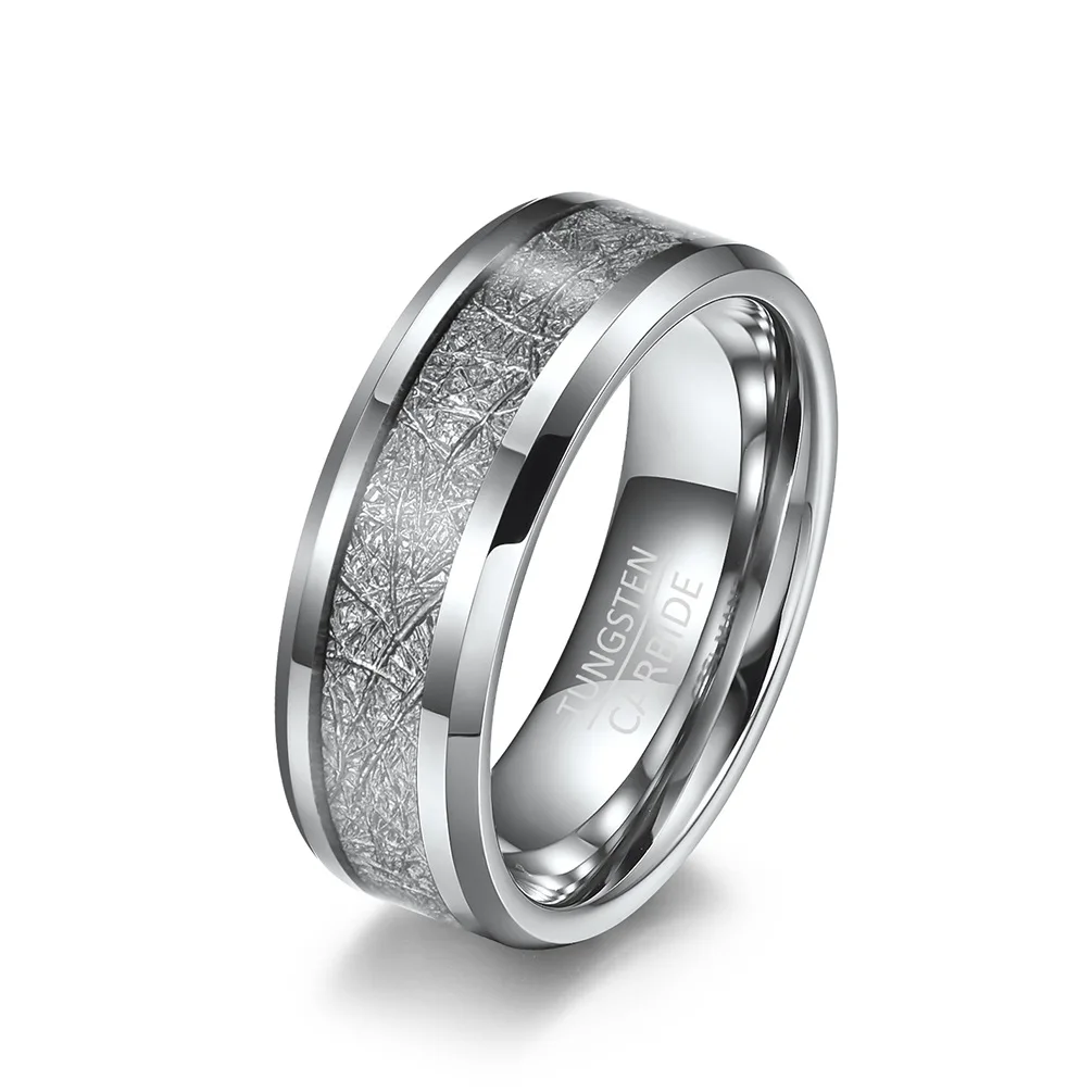 Poya Ready To Ship Fashion Imitation Meteorite Two Line Inlay Rose Gold Black Tungsten Ring