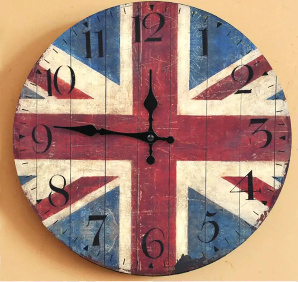 Настенные часы с бесшумным устройством, винтажные деревянные настенные часы, круглые бесшумные кварцевые часы в британском стиле ретро