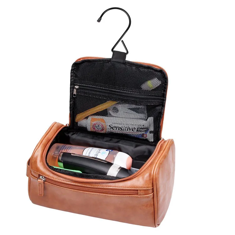 Manufacturer Custom Luxury Case Hanging Trolley Travel Leather Men Cosmetic Bag