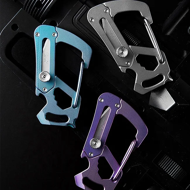 Custom OEM Camping Multi Tool Pocket EDC Carabiner Clip knife Titanium Keychain