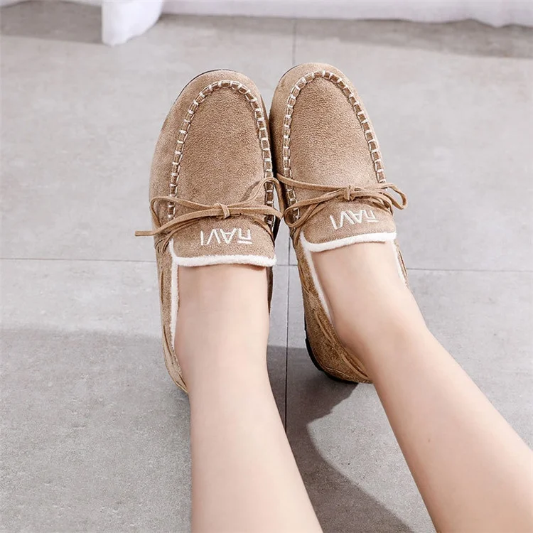 
Winter Female Cotton Shoes One Foot Peas Footwear Flats Warm Loafers Women Plush Boat Shoe 