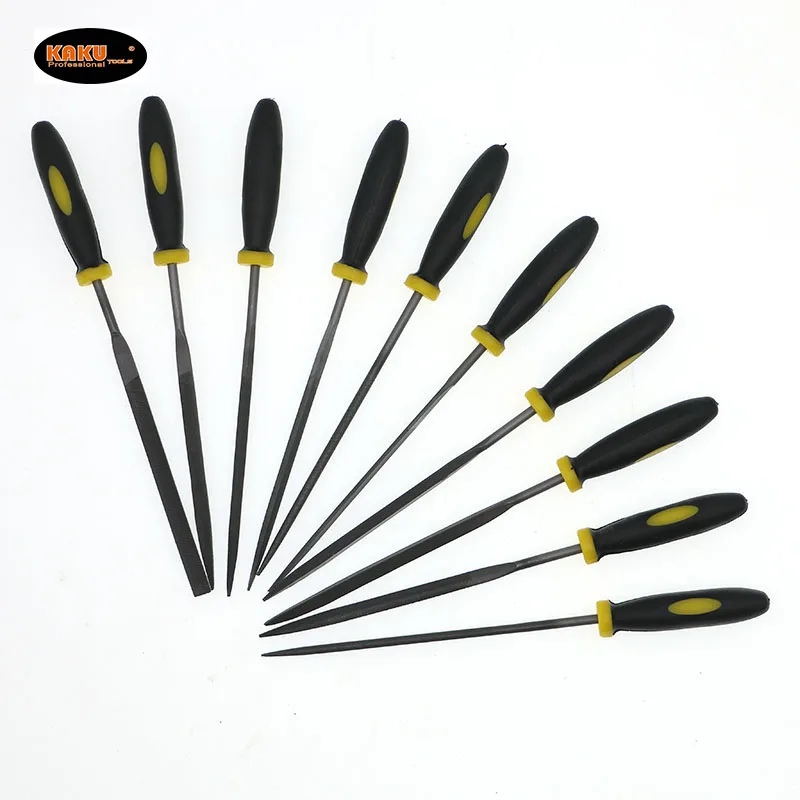 KAKU 140mm 10pcs Metalworking Needle Files Set Flat Square Triangular Round File Tool