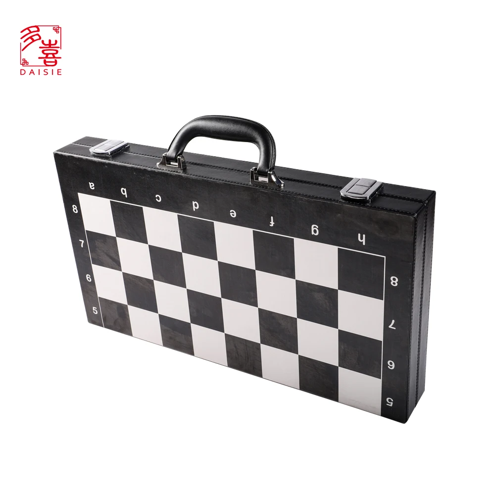 High Quality Leather Customized 2 in 1Folded International Chess Game Set and Backgammon set