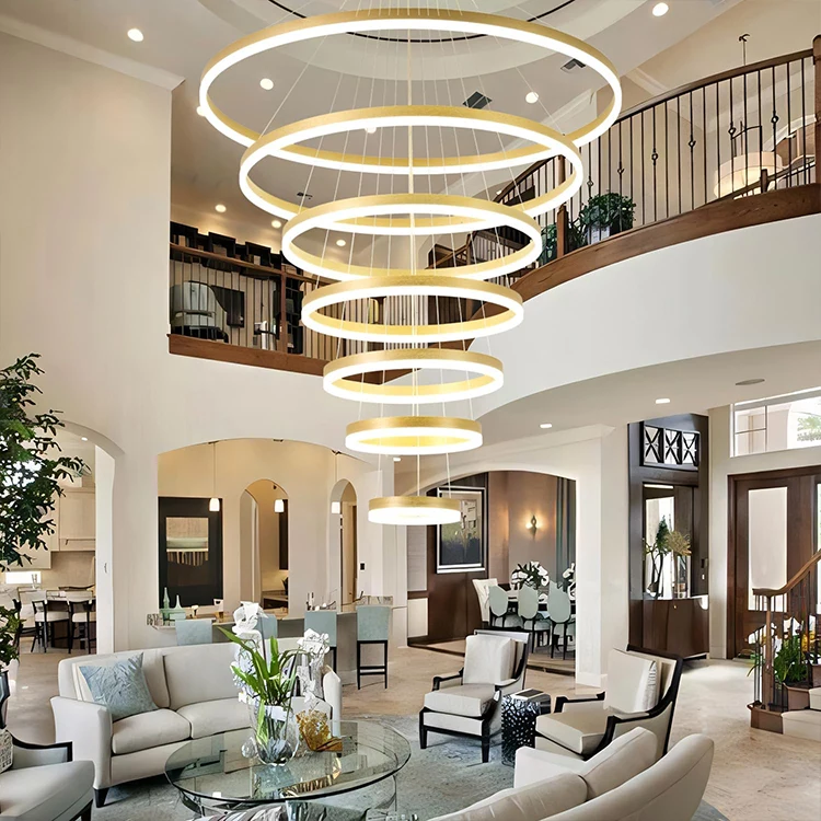 Custom Lighting Living Room Hotel Project Iron Aluminum Round Modern Ceiling Chandelier Led Circle Ring Pendant Light