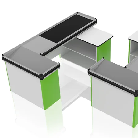supermarket checkout counter with conveyor belt