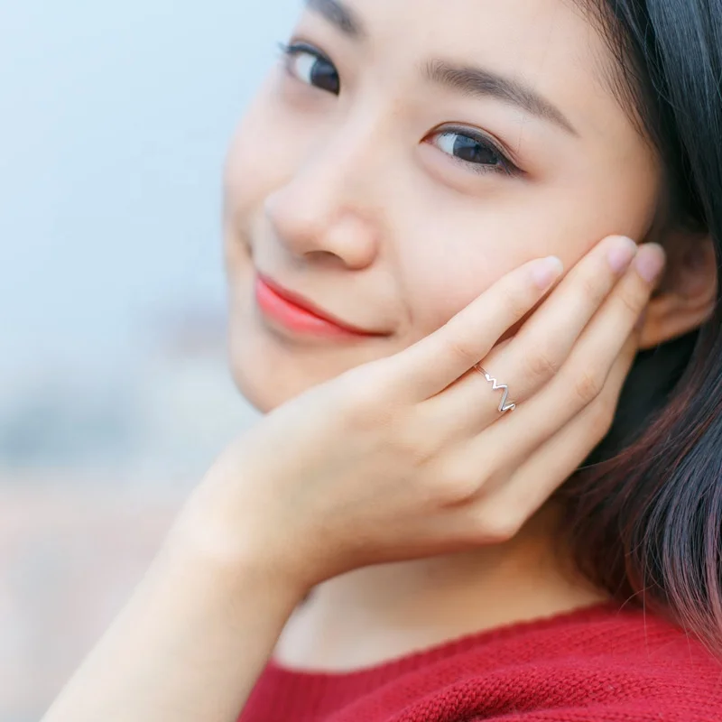 Korea New Electrocardiogram Design 925 Sterling Silver Simple Fashion Adjustable Wave Shape Rings Jewelry For Women