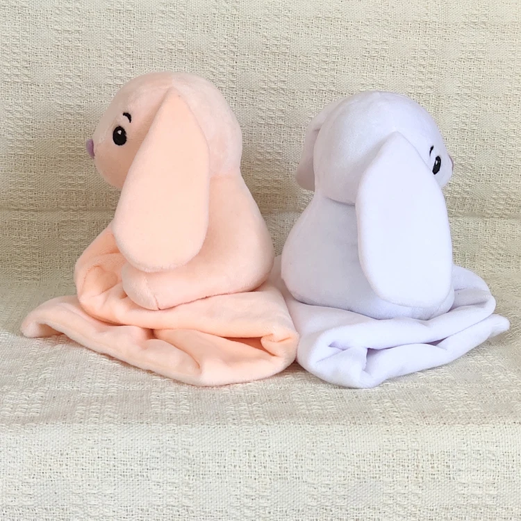 Newest Oem Embroidery Logo Polyester Sublimation Soft Plush Baby lovey Teddy Bear Baby Bunny Ears Security Blanket for Baby