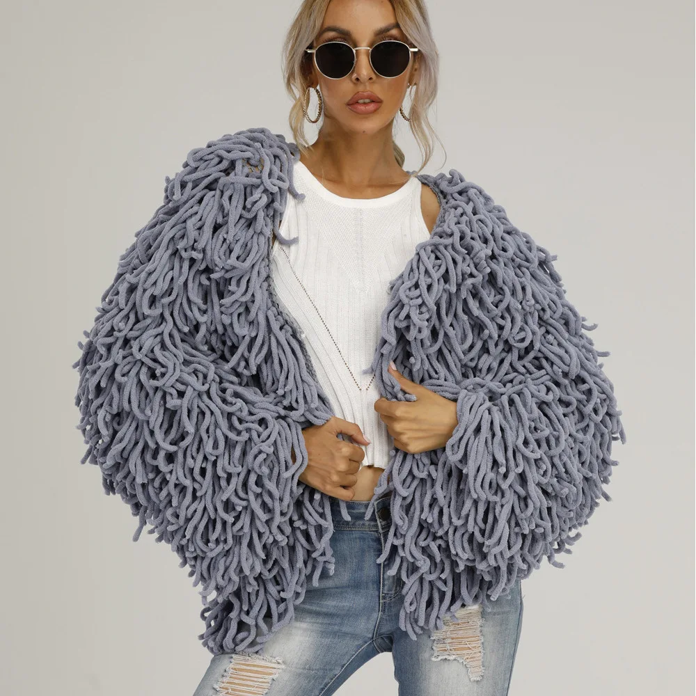 2021 Hot Popular personality woven jacket female autumn and winter tassel loose coat fashion knit cardigan