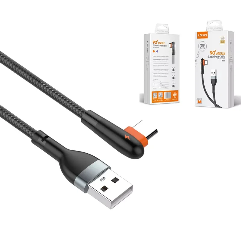 LDNIO 90 angle elbow data cable 2.4A 1meter/2meter Usb Cable Quick Charge Mobile Phone Data Cable
