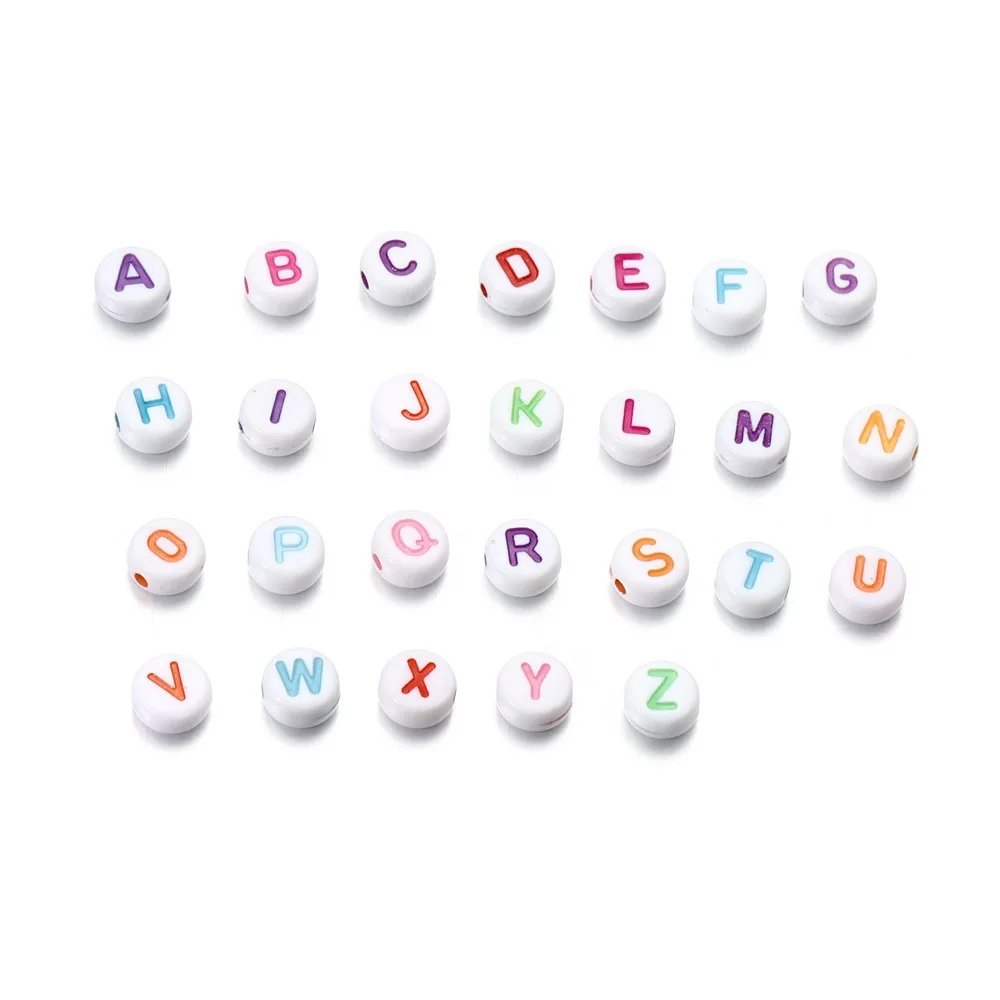 Wholesale 500pcs DIY Jewelry Making 4*7mm White & 26 Alphabet Color Acrylic Beads Flat round Shape Accessories