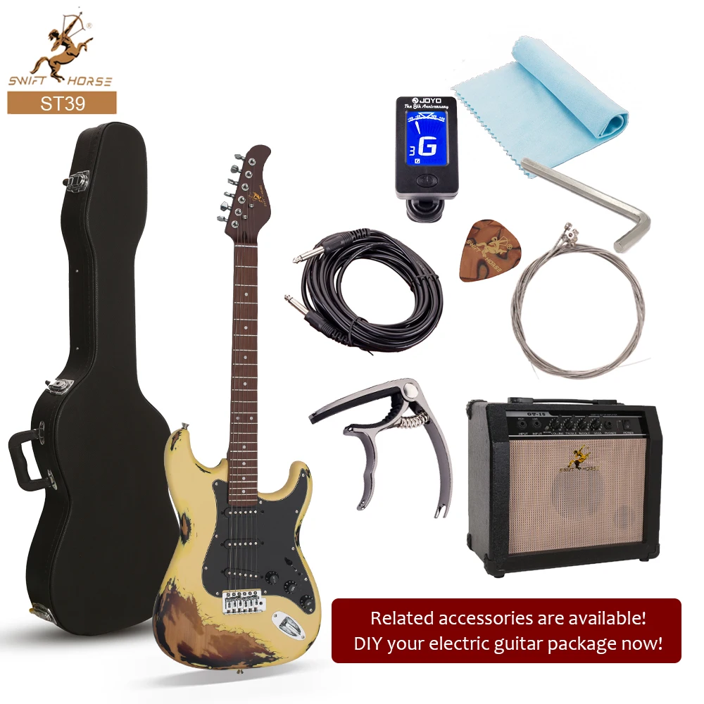 Popular OEM Vintage ST Electric Guitar Poplar Body S-S-S Pickups Cheap Relic Electric Guitars for Adult for sale Custom Logo