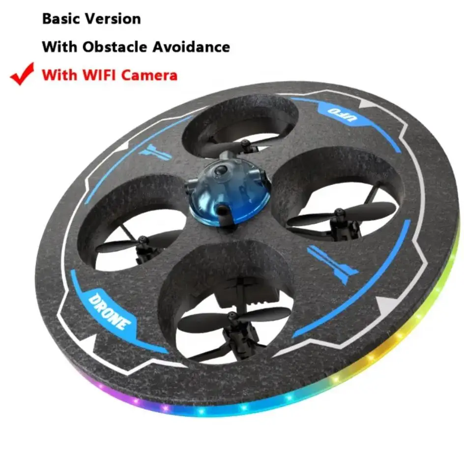 Hand Control RC UFO Drone with WiFi Camera 360° Rotation Foam Body Protective Ring Flying Toy with Obstacle Avoidance for Kids