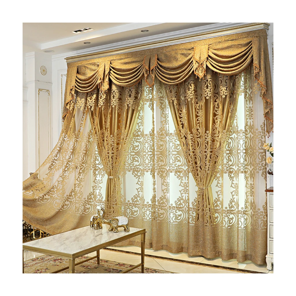 Европейская занавеска для экрана, Золотая занавеска для окна гостиной, балкона, виллы, перекрестная граница