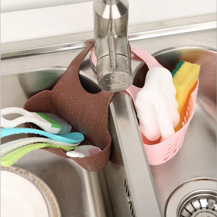 DD22-212 Home Storage Drain Basket Kitchen Sink Holder Adjustable Soap Sponge Shlf Hanging Drain Basket Bag Kitchen Accessories