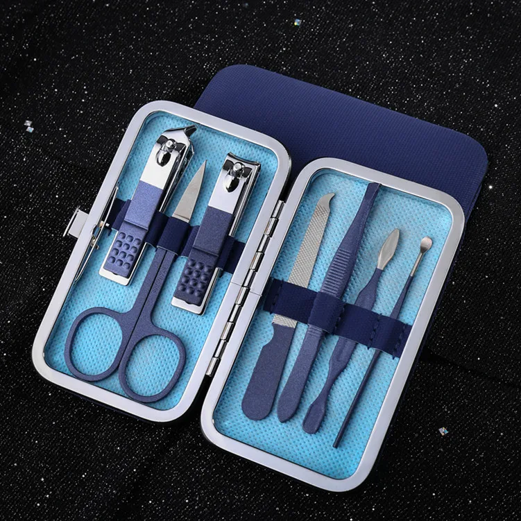 SZ337 wholesale blue series stainless steel at home manicure set nail cutter clippers pedicure kit