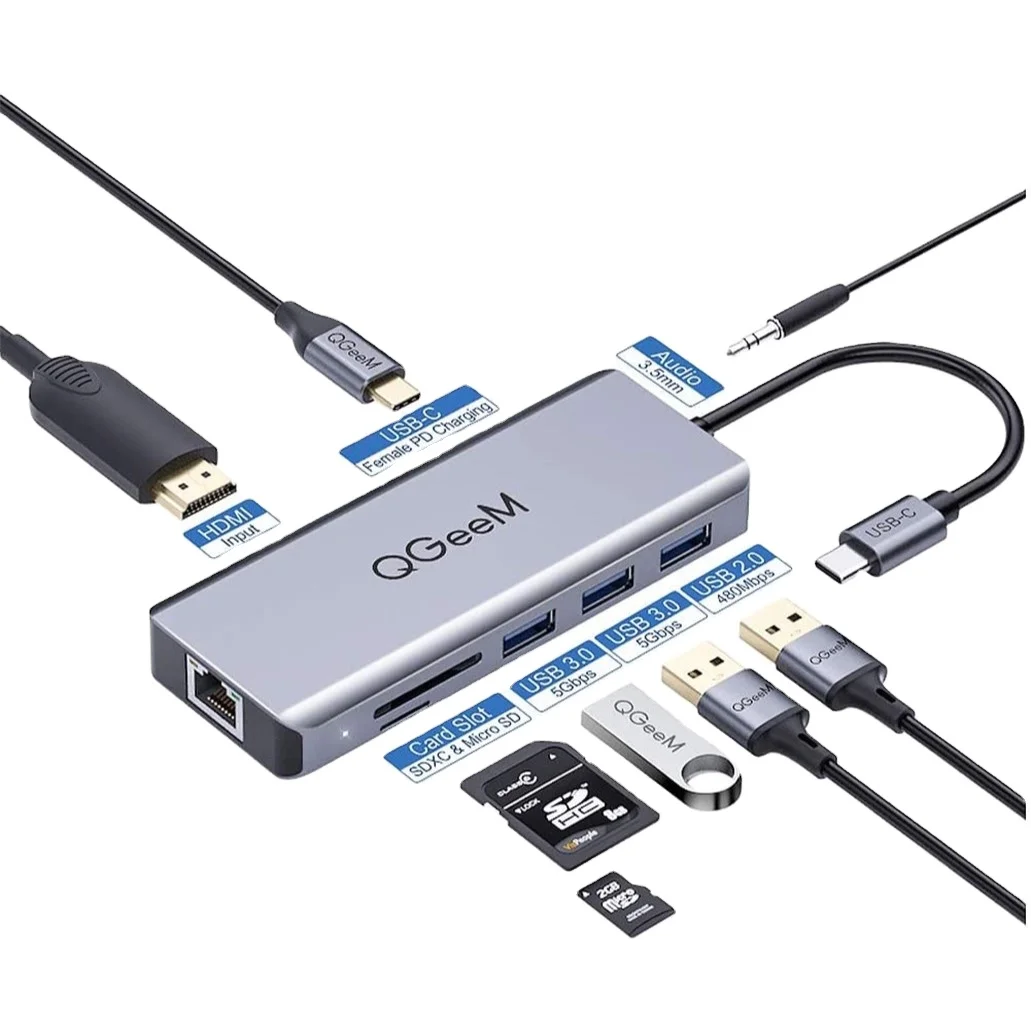 9Port USB C Hub Support Thunderbolt3 Laptop Hub Dual 4k HDMI RJ45 PD 100W Compatible with MacBook,ipad Pro Docking Station USB C