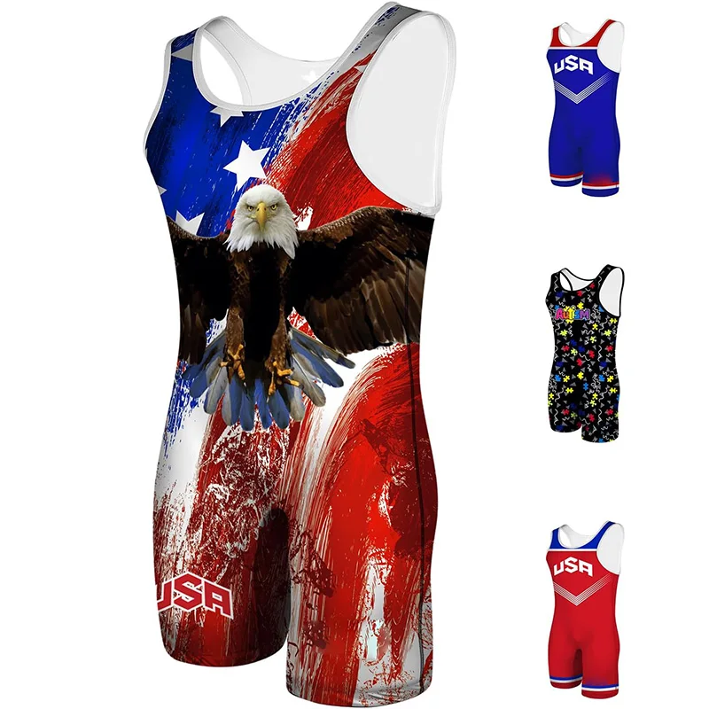 Custom USA Sublimated Wrestling Singlet for MMA, Powerlifting Singlet Youth Wrestling Singlet Men for Training
