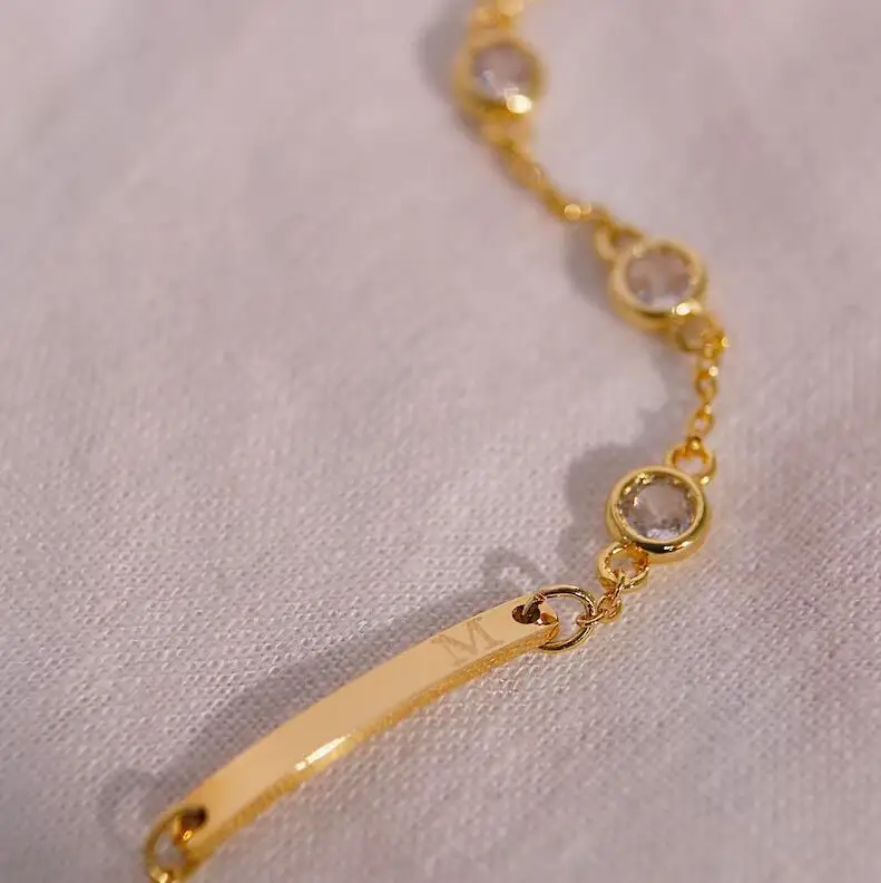 Stainless Steel Zircon Anklets Bracelet 18K Gold Plated Engravable Blank Bar Ankle Chain Foot Jewelry Anklet