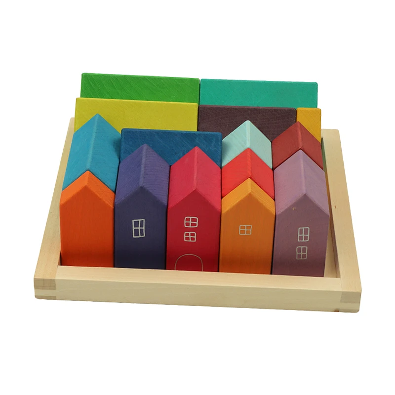 
Factory direct selling wooden colorful rainbow house building block Montessori educational toys 