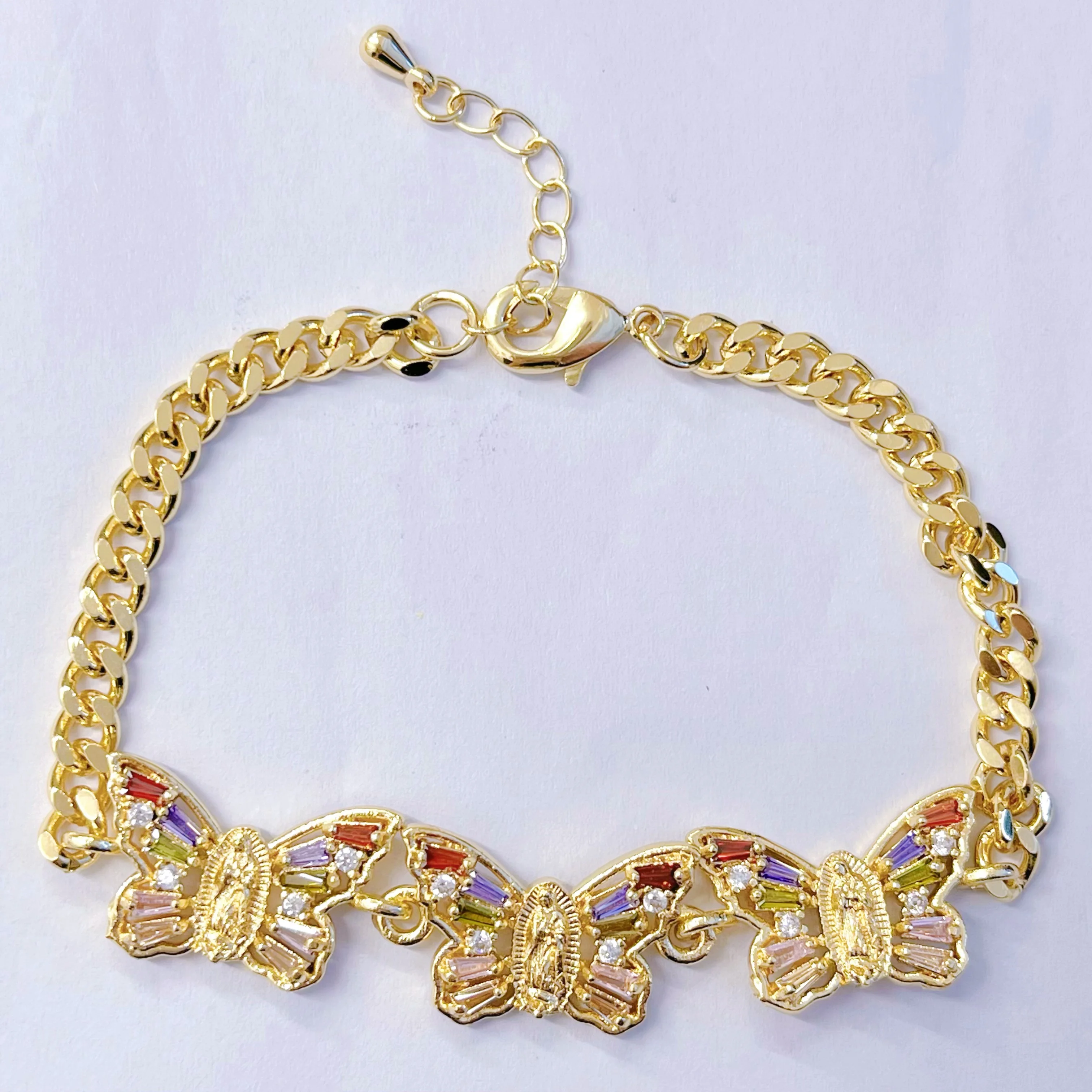 wholesale Virgin Mary 14k Gold laminated Jewelry Butterfly zircon Bracelet Pulsera de cadena de mariposa de la joys laminada