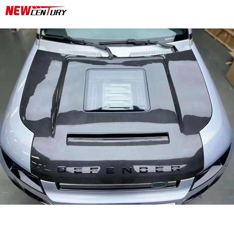 Carbon fiber material engine hood with transparent glass style for 2020-2023 Land Rover Defender