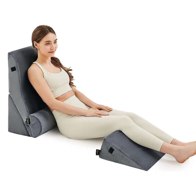 Four-piece set Post Surgery Foam Anti Reflux Pillows for Neck Back and Leg Pain Relief Triangle Bed Wedge Pillow