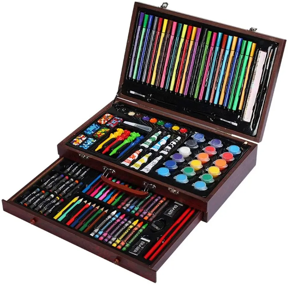 130pcs Luxury Kids Art Drawing Painting Set Wooden Gift Box
