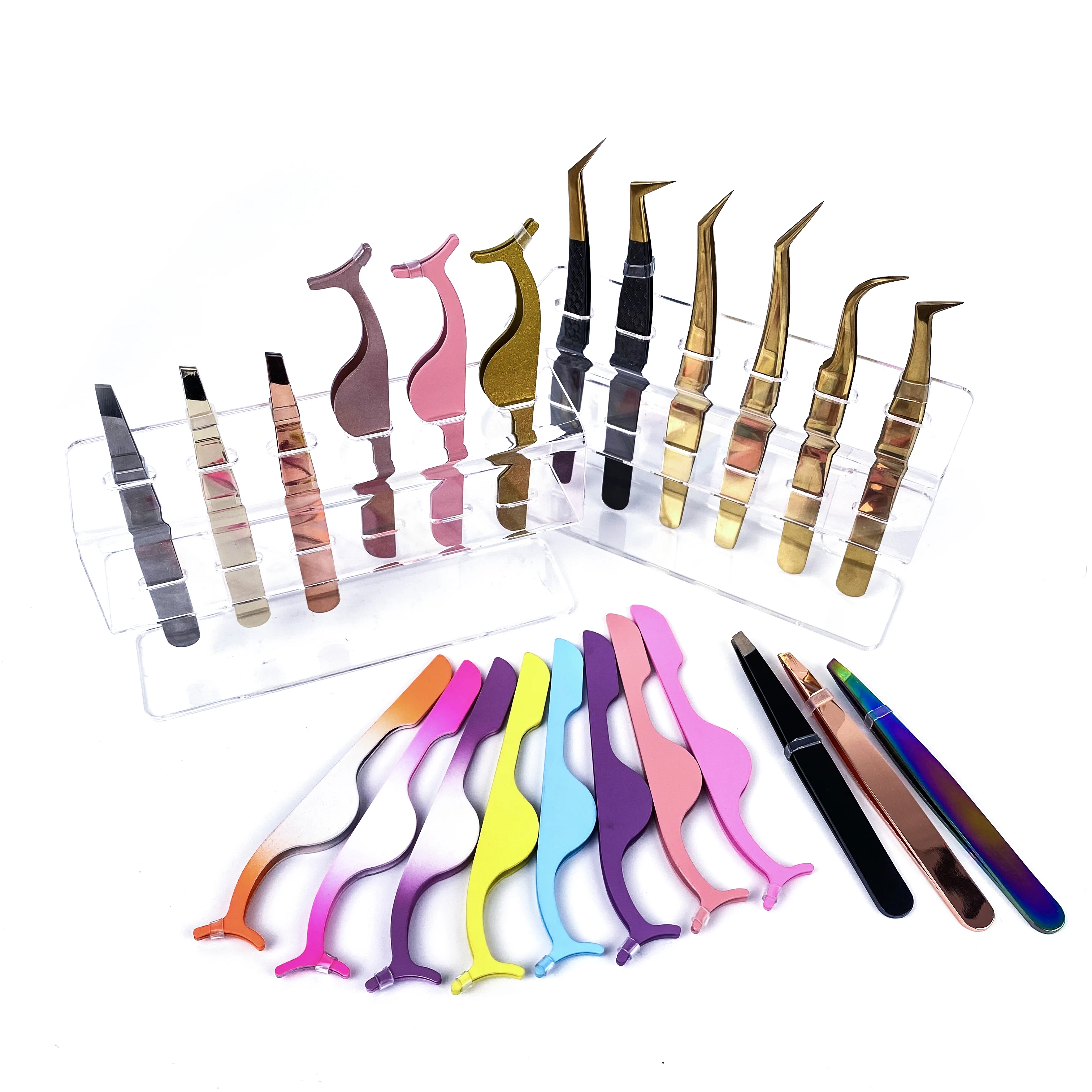 Wholesale eyelash tool with Custom logo Private Label Pink White black Plastic Lashes Applicator Tweezers