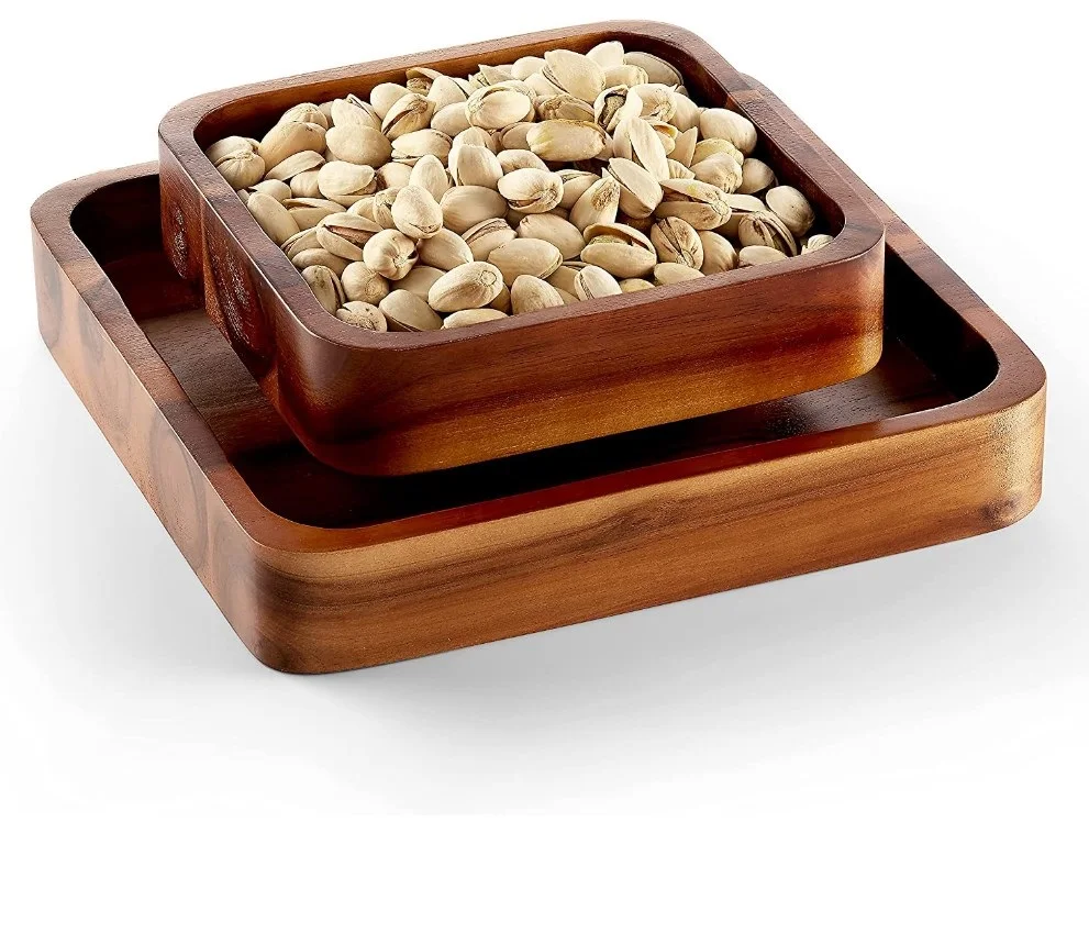 Wood Pistachio Snack Bowl with Shell Storage