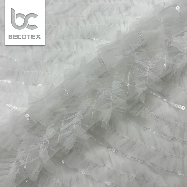new sequins mesh embroidery wedding fabric 3d white lace embroidery tulle fabric wholesale