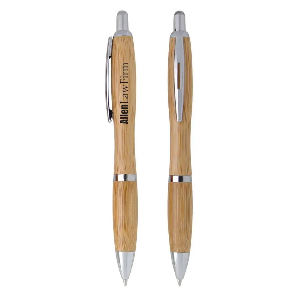 
NH010 LOW MOQ Promotional high quality bamboo barrel ball point pen with curve shape and custom logo 