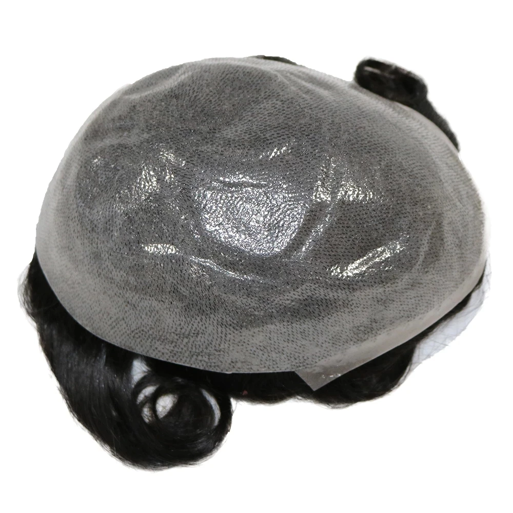 Thin Skin Men Toupee 0.06mm Transparent Poly Remy Human Hair Wig Full Pu Hairpiece System Capillary Prosthesis Black Brown