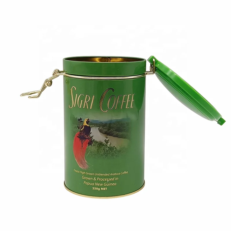 Customizable Green Metal Tea Tins Clamshell Food/tea Packaging Cans Tin Can With Lid Tea Canister