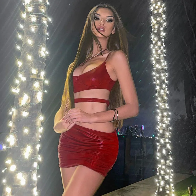 2022 New arrivals summer sexy dresses women ladies sleeveless PU leather cut out stacked mini dress