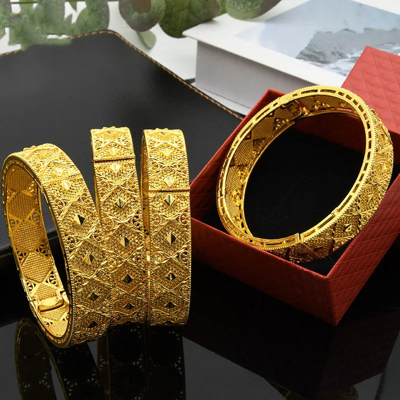 High quality Hollow dubai gold plated bangles jewelry indian women wedding bangles bracelets