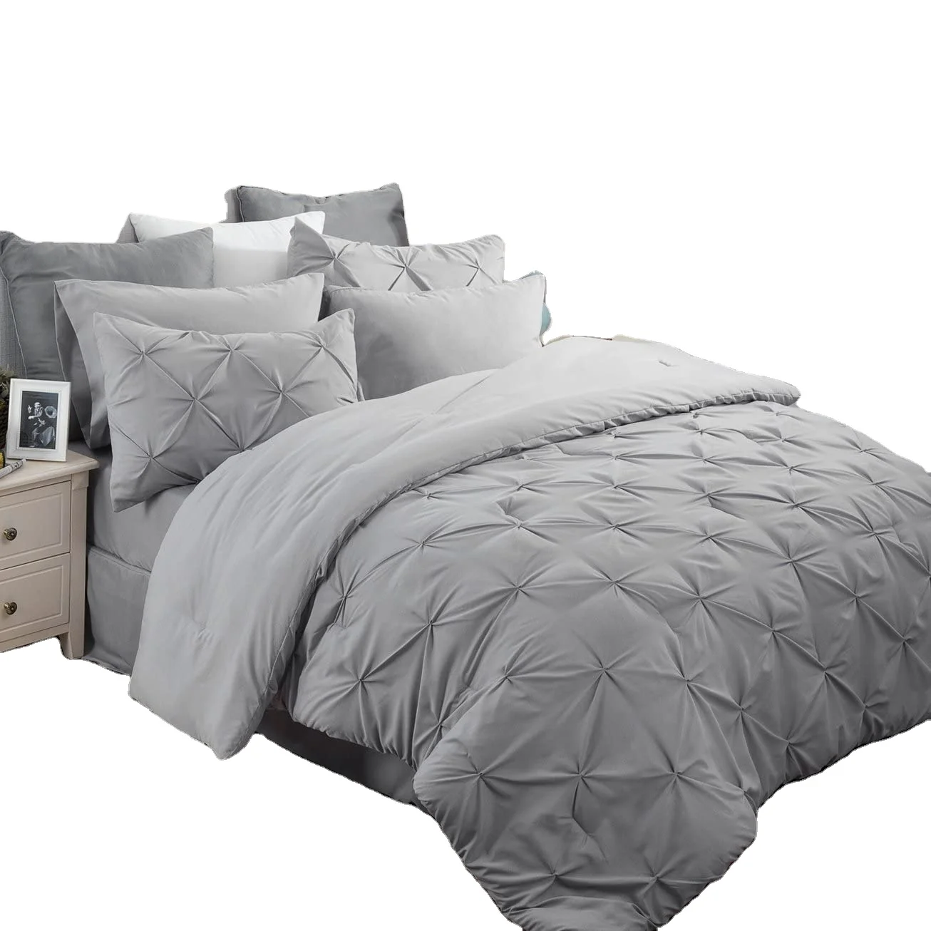 Pintuck Goose Down Alternative Comforter Set Bedding Luxury 8 Pieces Bed in a Bag Set