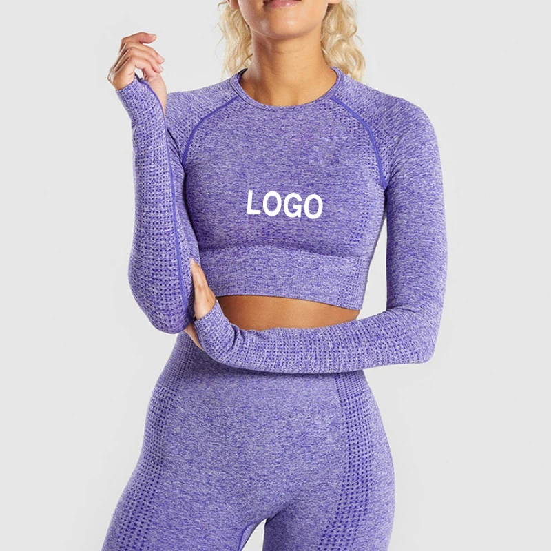 Бесшовная Женская эластичная блузка с пупком, маленькие колготки для фитнеса, большой размер, штаны и топы с высокой талией для йоги и спортзала, комплект одежды