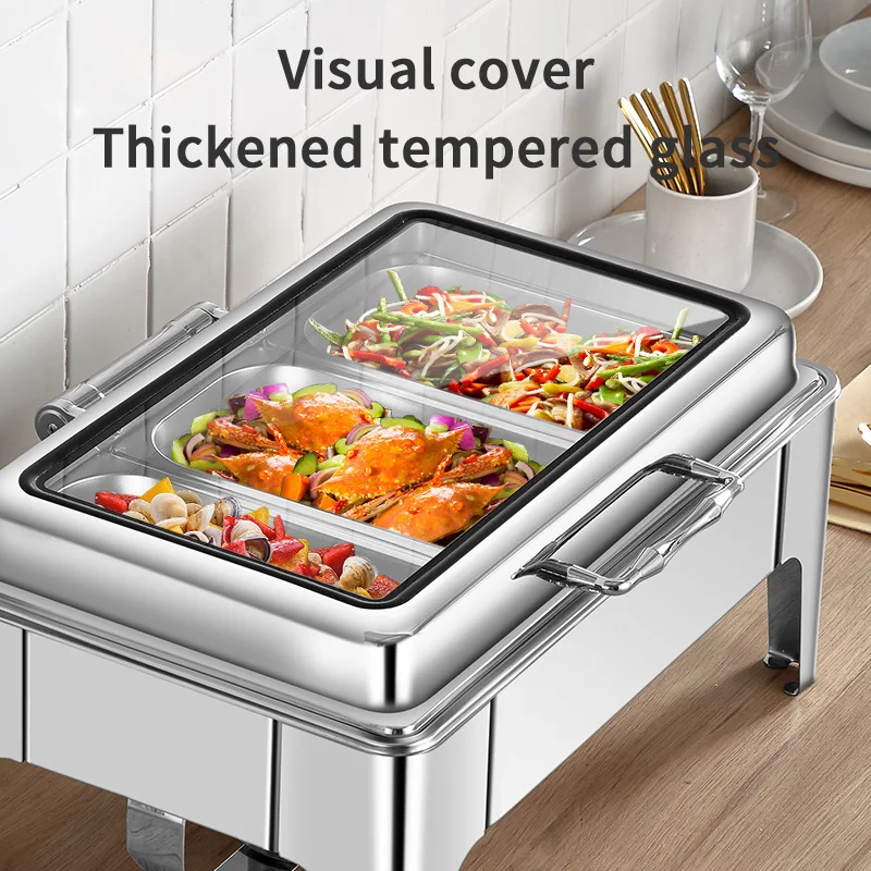 new design electric rose gold stainless steel food warmer chafing dish buffet set with glass lid