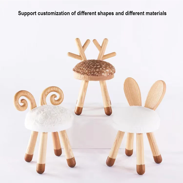 K&B high quality white lovely bambi animal  kids baby fur stool with solid wood frame