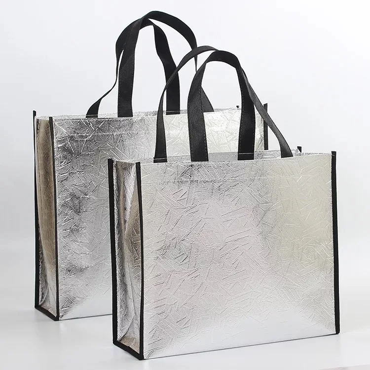 Custom Logo Non Woven Shopping Bags Reusable Laminated Gold Bag With Handles For Packing Clothes