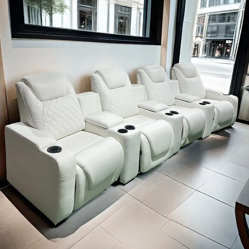 White color massage chair for movie room automatic cinema sofa diamond stitching theater seats with chilly cup and led light