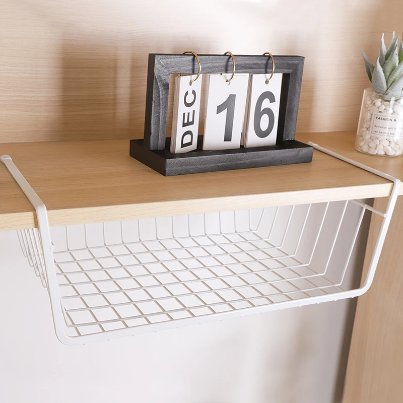 DS Black Metal Wire Closet Cabinet Hanging Basket Bookcase Hanging Baskets Wire Storage Basket