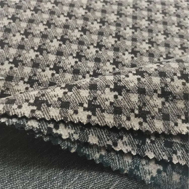 Wholesale polyester tweed fabric knitted houndstooth brush fleece fabric for garment factory wholesaler