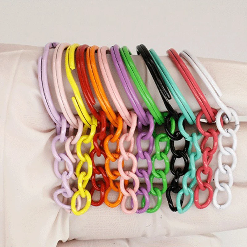 25mm/30mm Factory Wholesale Key Chain Pink Blue Green Color Baking Paint Key Link Hanging 4 Chain Links