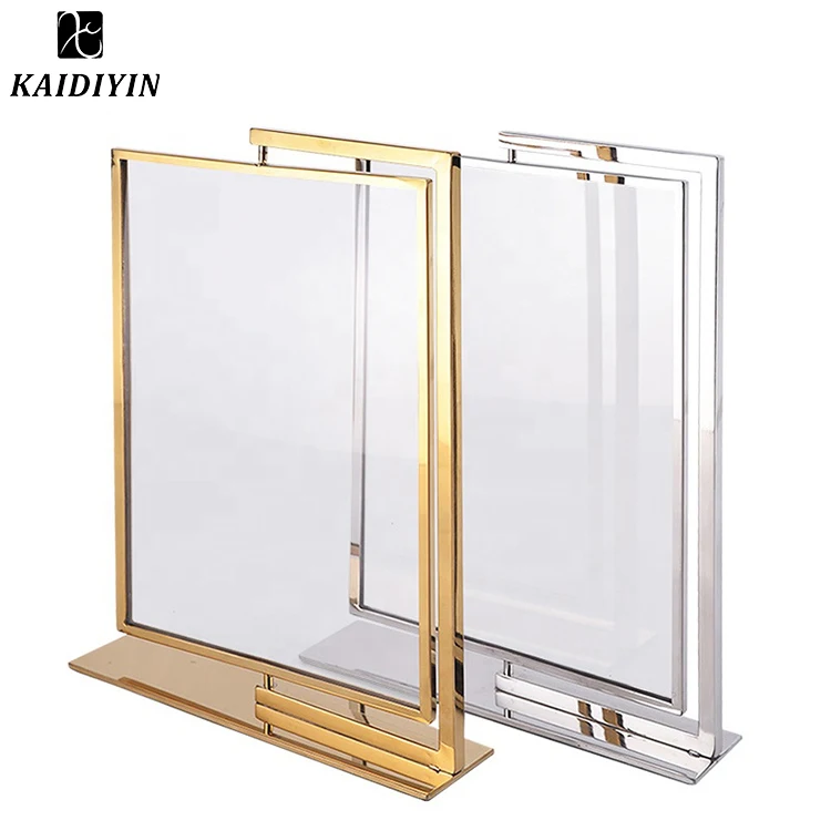 Custom Double Sided Table Billboard Clear Plastic Price Tag Label Sign Holder Display Acrylic Sign Holders With Gold Border