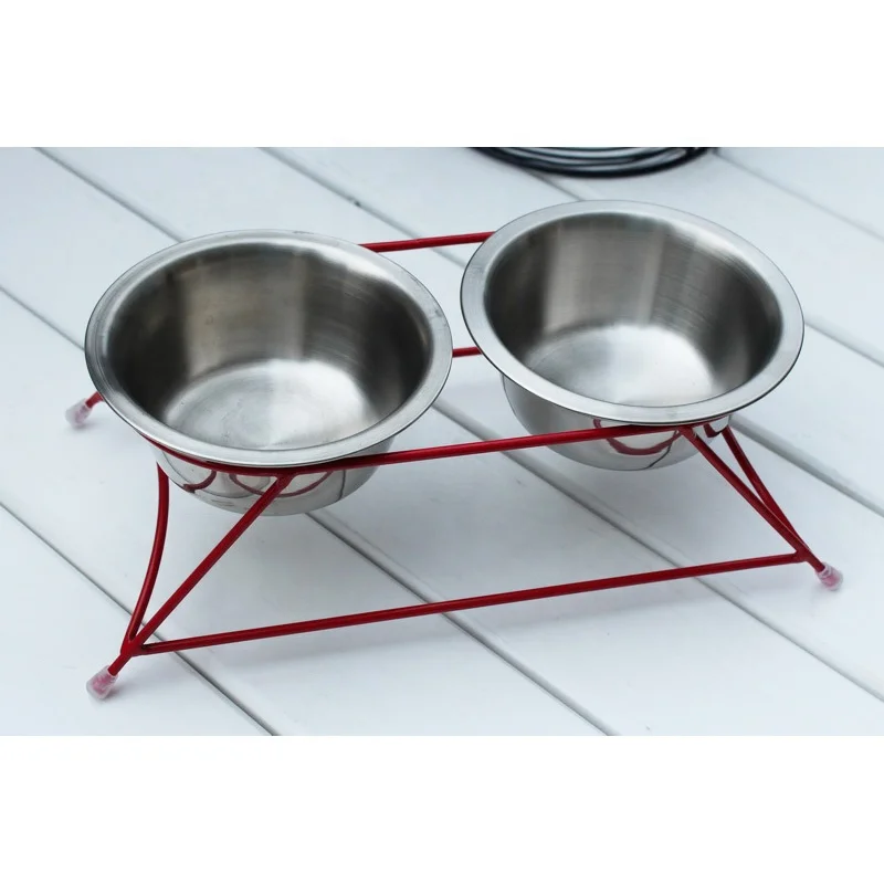 Wholesales Customized Stainless Steel 2PCS Pet Food Bowl With Stand Non Slip Metal Dog Food Bowls