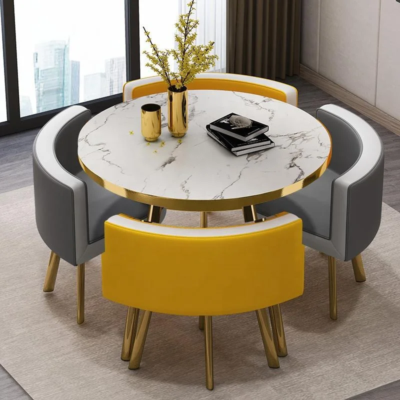 Restaurant gold metal luxury furniture marble dining table set dining table with 4 chairs for sale