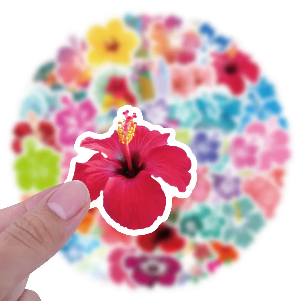 60Pcs Fresh Hibiscus Flower Graffiti Sticker Lee Box Notebook Skateboard Decorative Sticker Waterproof Pvc Stickers