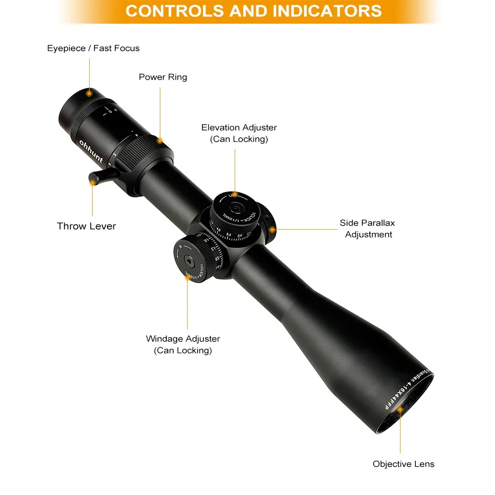 ohhunt New Upgraded Guardian 4-16x44 FFP First Focal Plane 1/10 MIL Glass Etched Reticle Lock Reset Hunting Scope Riflescope