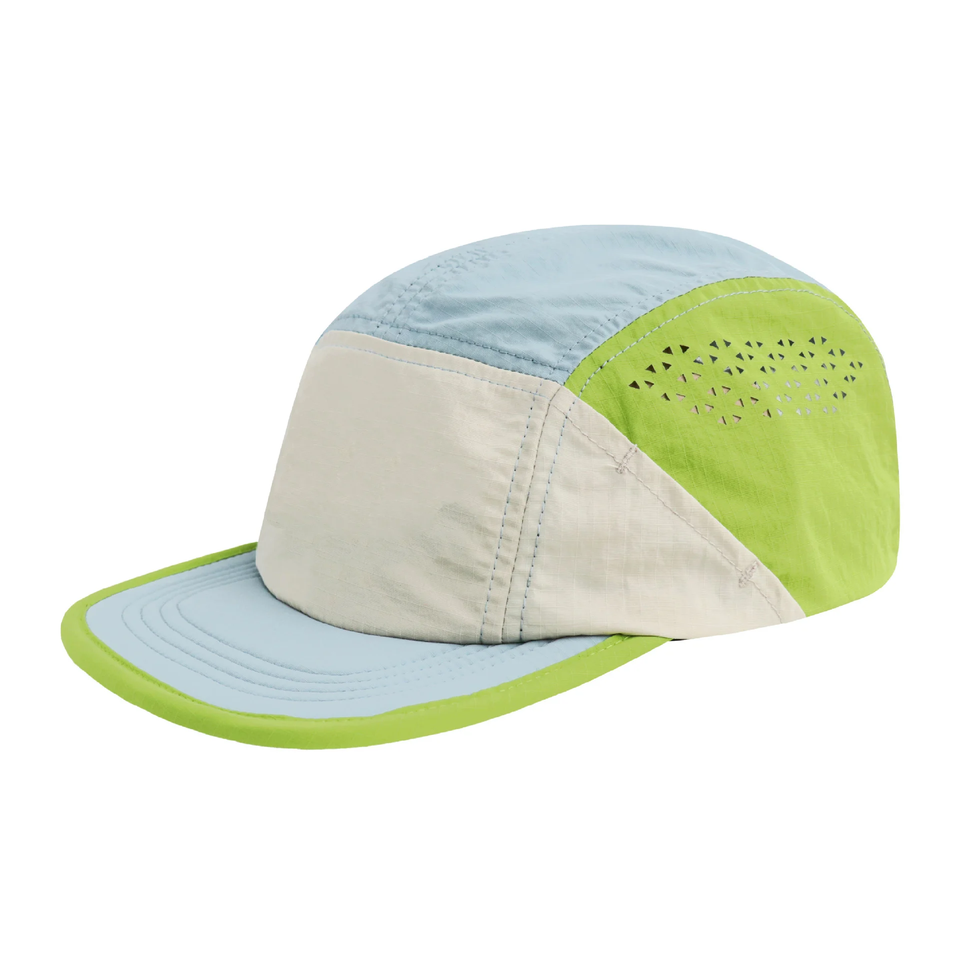 Vintage Color Blocking 5 Panel Hat Waterproof Polyester Laser Perforation Hiking Camping Hat
